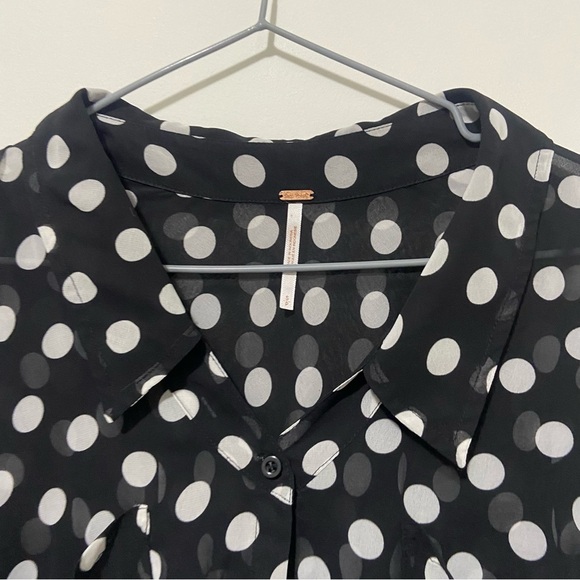 Free People Black/White Sheer Polka Dot Easy Rider Blouse Size Small - Picture 4 of 9